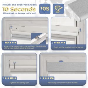 Smart Motorized Blinds with Remote, No Drill Cordless Roller Shades, Equip Solar Panels, 100% Blackout, Compatible with Alexa, Google, Smart Blinds Grey 26 x 72