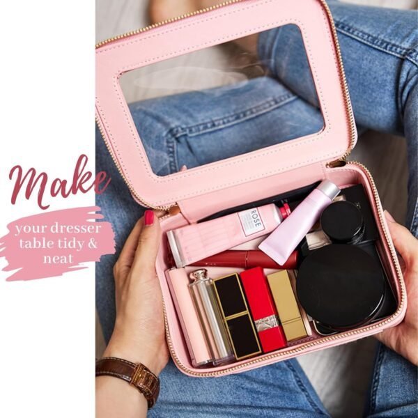 Aveniee Clear Makeup Bag Organizer, Travel Toiletry Bag for Women, Waterproof Cosmetic Pouch with Zippers,Car Accessories Organizers and Storage Case,Pink - Image 2