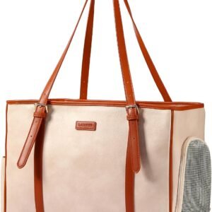 Fashion Dog Purse Pet Carrier Leather Bag for Small Dogs Cats Puppy, Portable Tote Bag Airline Approved Soft-Sided Carriers (Beign)