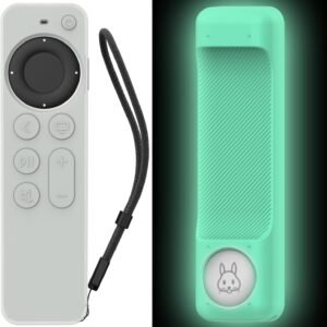 AhaStyle Case Compatible with 2022 Apple TV 4K HD Siri Remote 3rd Generation [AirTag Holder Built in] All Around Cover Apple TV Remote/Siri Remote (2nd) and AirTag (Glow Blue)