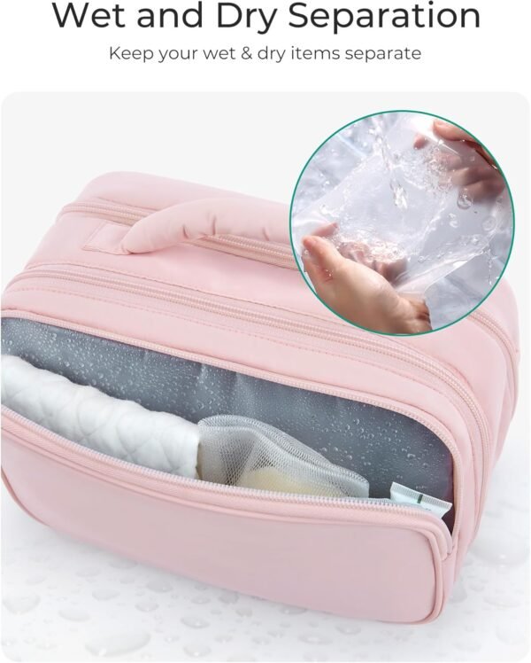 BAGSMART Toiletry Bag for Women, Travel Makeup Bag, Wide-open Portable Make Up Bag Organizer for Women for Travel Essentials Travel-Size Toiletries Accessories Bottles, Brushes, Khaki - Image 4