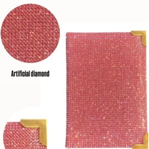 Diamond Bling Passport Cover with Metal Edge Protector, Vacation Essential, Wallet Organizer, Small Gift, Travel Accessories for Women and Men (Pink/Gold Edge)