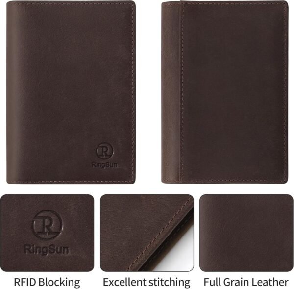 Ringsun Leather Passport Cover for Men Women, RFID Passport Wallet Case Travel Passport Holder for Family - Image 5