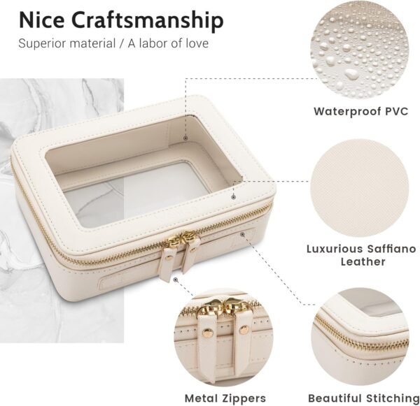 Aveniee Clear Makeup Bag Organizer, Travel Toiletry Bag Cosmetic Case for Women, Portable Make Up Skincare Pouch Car Organizer Bag with Zippers for Essentials,White - Image 3