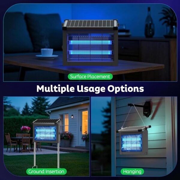 Solar Bug Zapper Outdoor, Mosquito Zapper Waterproof Electric Fly Zapper Rechargeable Mosquito Killer Lamp with 10W Solar Panel, 4500V Cordless Fly Trap for Backyard, Patio, Garden, RV, Camping - Image 4