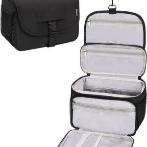 Relavel Toiletry Bag for Men, Hanging Toiletries Bag for Women Water Resistant Dopp Kit Shaving Bag, Travel Essentials Large Capacity Organizer Case for Toiletries Accessories, Black