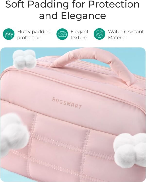 BAGSMART Toiletry Bag for Women, Travel Makeup Bag, Wide-open Portable Make Up Bag Organizer for Women for Travel Essentials Travel-Size Toiletries Accessories Bottles, Brushes, Khaki - Image 5