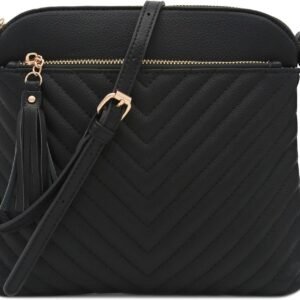 FashionPuzzle Chevron Quilted Medium Crossbody Bag with Tassel Accent