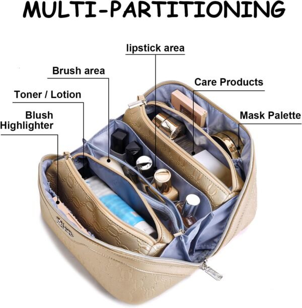 BOYATU Travel Makeup Bag for Women: Cosmetic Organizer Bag with Compartments - Leather Make up Bags Set of 3 (Gold Yellow) - Image 7