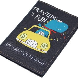 Cute Vegan Leather Passport Holder Cover World Map Travel One Pocket Passport Case Wallet for Kids Teens Adults