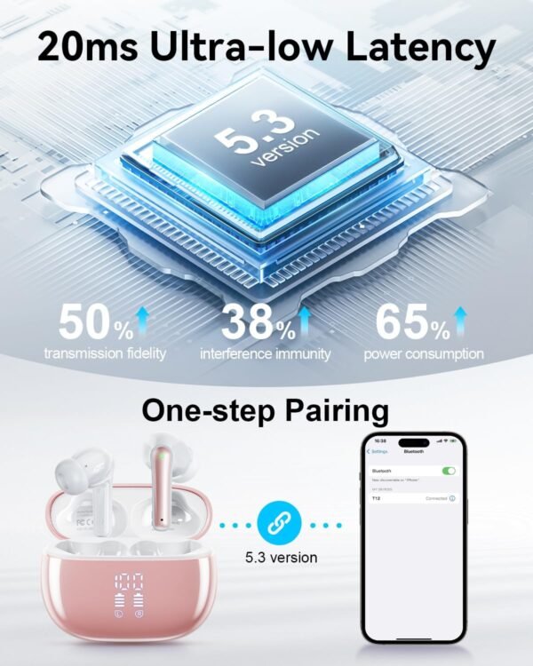 Wireless Earbuds, Bluetooth Ear Buds Headphones with LED Charging Case, Deep Bass Stereo Sound, 40 Hours Playtime, IP7, Lightweight in-Ear Earphones for iPhone Android Sports Workout - Image 4