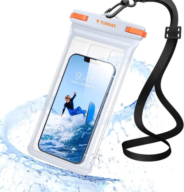 TORRAS IPX8 Waterproof Phone Pouch, Underwater Screen Touchable, Floating Waterproof Phone Case with Lanyard for Pixel 10 pro XL iPhone 16 Pro Max 15 S25, Dry Bag Cruise Travel Essentials 6.9", White
