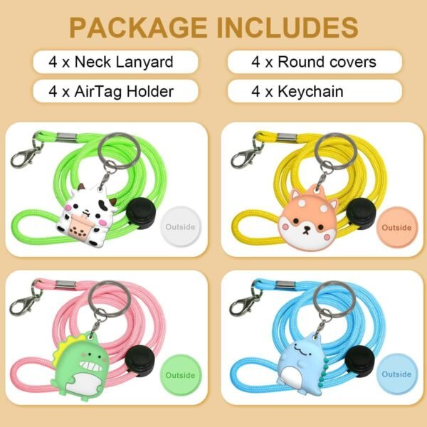 4-Pack Cute Case for AirTag Necklace Design, Waterproof Air Tag Necklace Soft Silicone Protective Air Tags Holder with Key Ring - Image 7