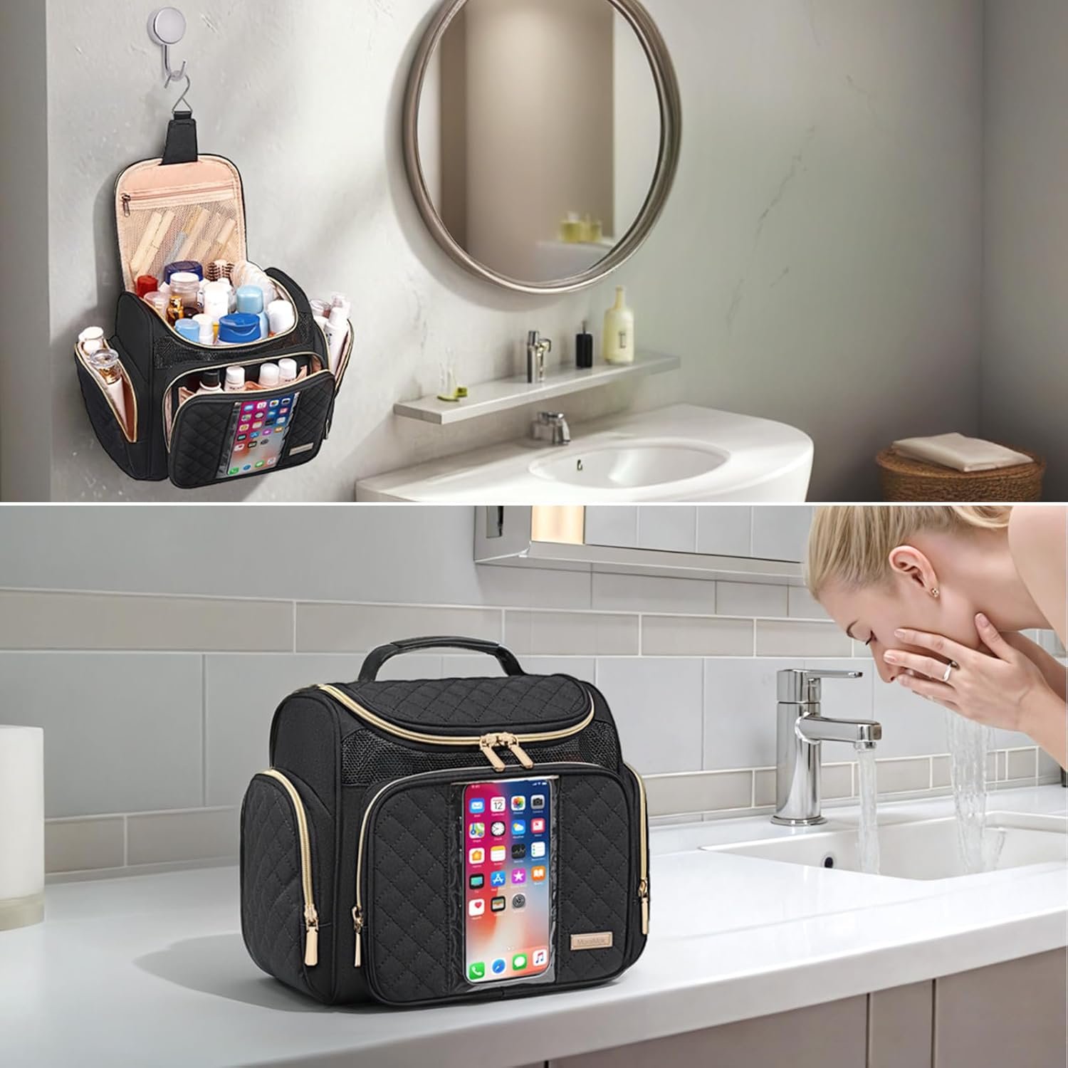 Large Toiletry Bag for Women Men,Bathroom Bag,Water Resistant Makeup Bag,Portable Shower Caddy for College Dorm,Hanging Shower Bag with Transparent Waterproof Phone Pocket - Image 8