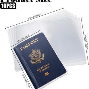 10 Pcs Transparent Plastic Passport Protector Case, Passport Sleeve Clear Vinyl Transparent Holder Organizer ID Card Travel Document Protector