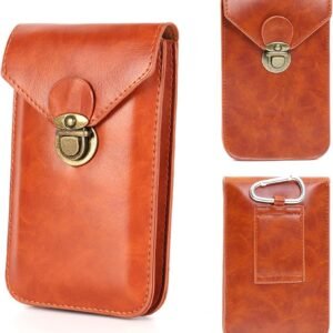Leather Cell Phone Holster for Belt, Large Smartphone Cell Phone Case Pouch, Leather Mobile Phone Bag for Belt