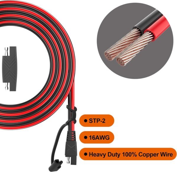 OYMSAE 12Feet SAE to SAE Extension Cable Quick Disconnect Connector 16AWG, for Automotive Solar Panel Extension Cable Plug(12FT(16AWG)) Pack of 4 - Image 4