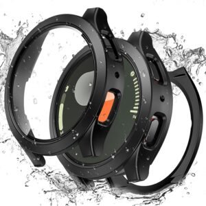 Goton [2 in 1] Waterproof Case for Samsung Galaxy Watch 7 6 5 4 FE 44mm 40mm, 360° Protective Hard PC Front & Back Bumper with Tempered Glass Screen Protector for Galaxy Watch Cover 7 40mm Black