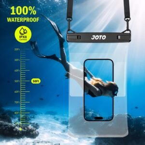 JOTO 2 Pack Large Waterproof Phone Pouch Bag, IPX8 Big Underwater Dry Bag with Lanyard for iPhone 16 15 14 Plus Pro Max, Galaxy S24 S23 Ultra, Airpods Cash Credit Card Essentials -Black
