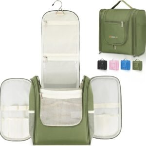 MULISOFT Travel Toiletry Bag for Women & Man, Extra Large Toiletry Bag, Portable Hanging Toiletries Bag, Water Resistant Dopp Kit for Toiletries, Cosmetics, Big Comparment Travel Makeup Bag, Green