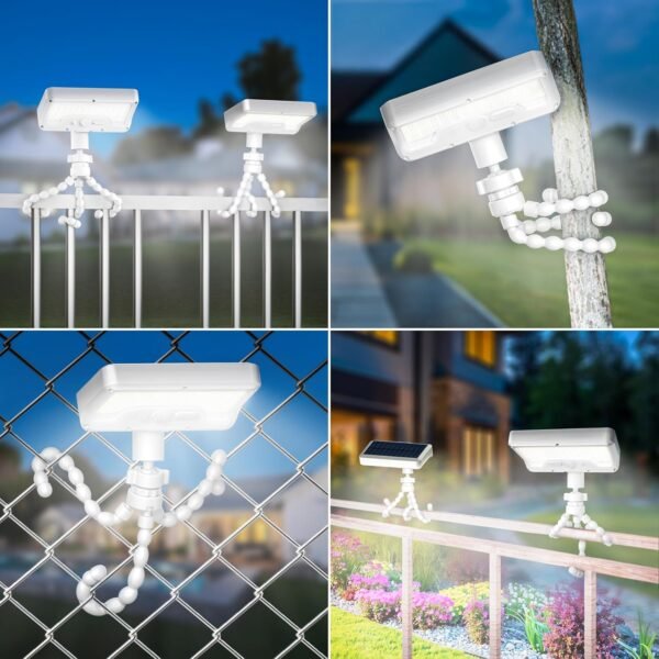 Tryme Solar Lights Outdoor with Motion Sensor, USB & Solar Powered, Adjustable Angle, 3 Modes, Octopus Stand, IP65 Waterproof Fence Lights for Garden, Gate (2 Pack) - Image 2