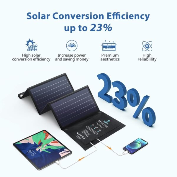 BigBlue 28W Solar Charger with 3 USB Ports(5V/4.8A Max in Total), Portable Solar Phone Charger, Foldable Camping Solar Panels Compatible for iPhone 11/Xs/XS Max/XR/X/8/7, iPad, Galaxy S9/S8, LG etc - Image 2