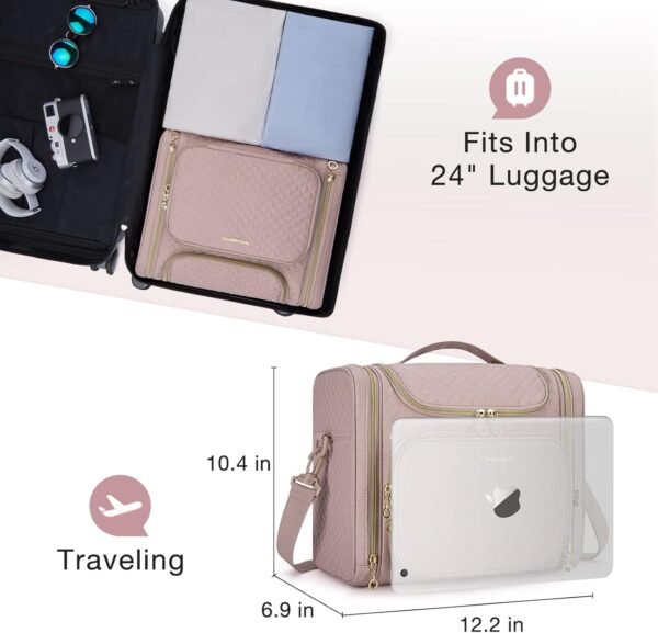 BAGSMART Travel Toiletry Bag for Women, Hanging Toiletry Bag Large Capacity Cosmetic Makeup Bag, Essentials Travel Organizer for Full Sized Toiletries and Cosmetics, Pink - Image 6