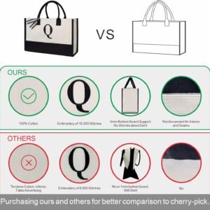 TOPDesign Personalized Initial Canvas Beach Bag, Monogrammed Gift Tote Bag for Women