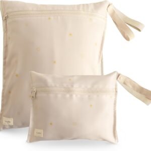 mushie Water Resistant Wet Bags | Large & Small Reusable Storage Bag for Baby Items and Travel | Zippered Pockets with Handle | Machine Washable, Set of 2 (Sun)