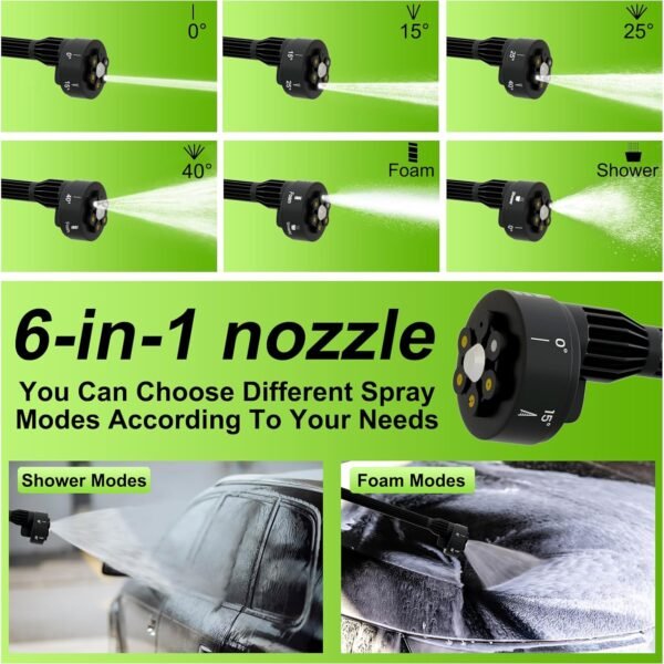 900PSI Cordless Pressure Washer, Portable 48V Power Washer with 3.0Ah Dual Batteries and 6-in-1 Nozzle, for Car, Fence, Floor, Patio Cleaning and Plant Watering - Image 2