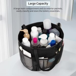 Mesh Shower Caddy Portable, Large Capacity Shower Bag Quick Dry Bathroom Tote, Travel Toiletry Bag Organizer with 6 Pockets for Dorm Room, Gym, Bathroom, Swimming, Camping, Beach, Travelling