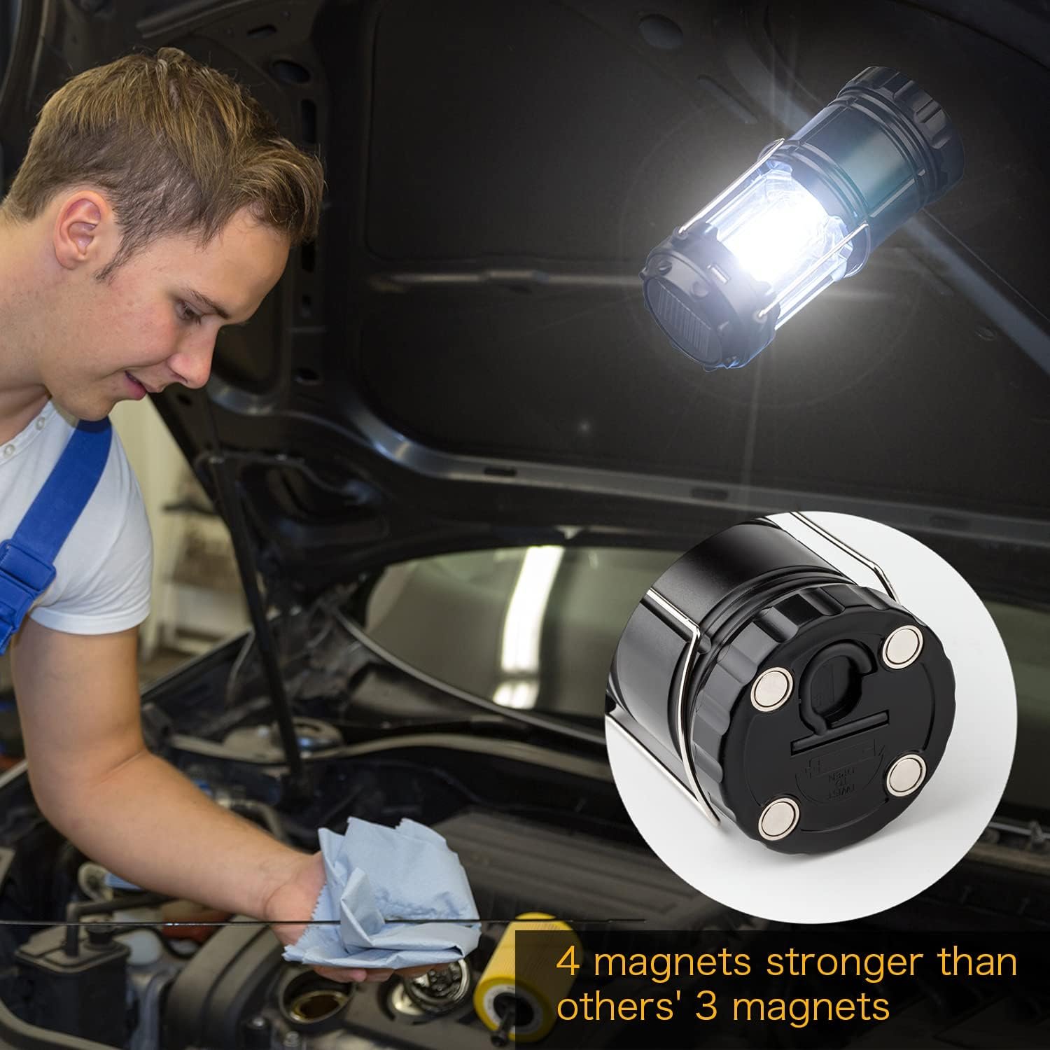 4 Pack Solar USB Rechargeable 3 AA Power Brightest COB LED Camping Lantern with Magnetic Base, Charging for Android, Waterproof Collapsible Emergency LED Light - Image 5