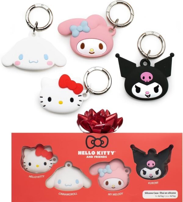 iFace Sanrio Friends Special Edition Silicone Protective Cover Compatible with Apple AirTag [Cute Character Case] [Carabiner Keychain Clip Included] - Set of 4 in Gift Box