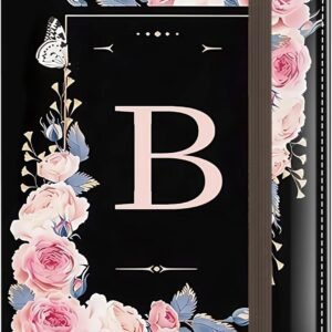 Initial Passport Holder, RFID Blocking Personalized Letter Passport Cover Wallet with Credit Card Slot and Boarding Pass Slot Combo, Leather Travel Documents Organizer Women Men, Flower letter B