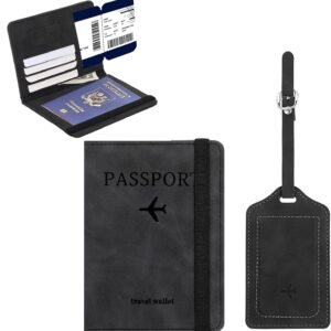 Passport Holder Passport Wallet Cover Case Pass Port Cover with Credit Card Slot Boarding Pass Slot Combo Luggage tag PU Leather Passports Book Travel Essentials and Accessories for Women Men