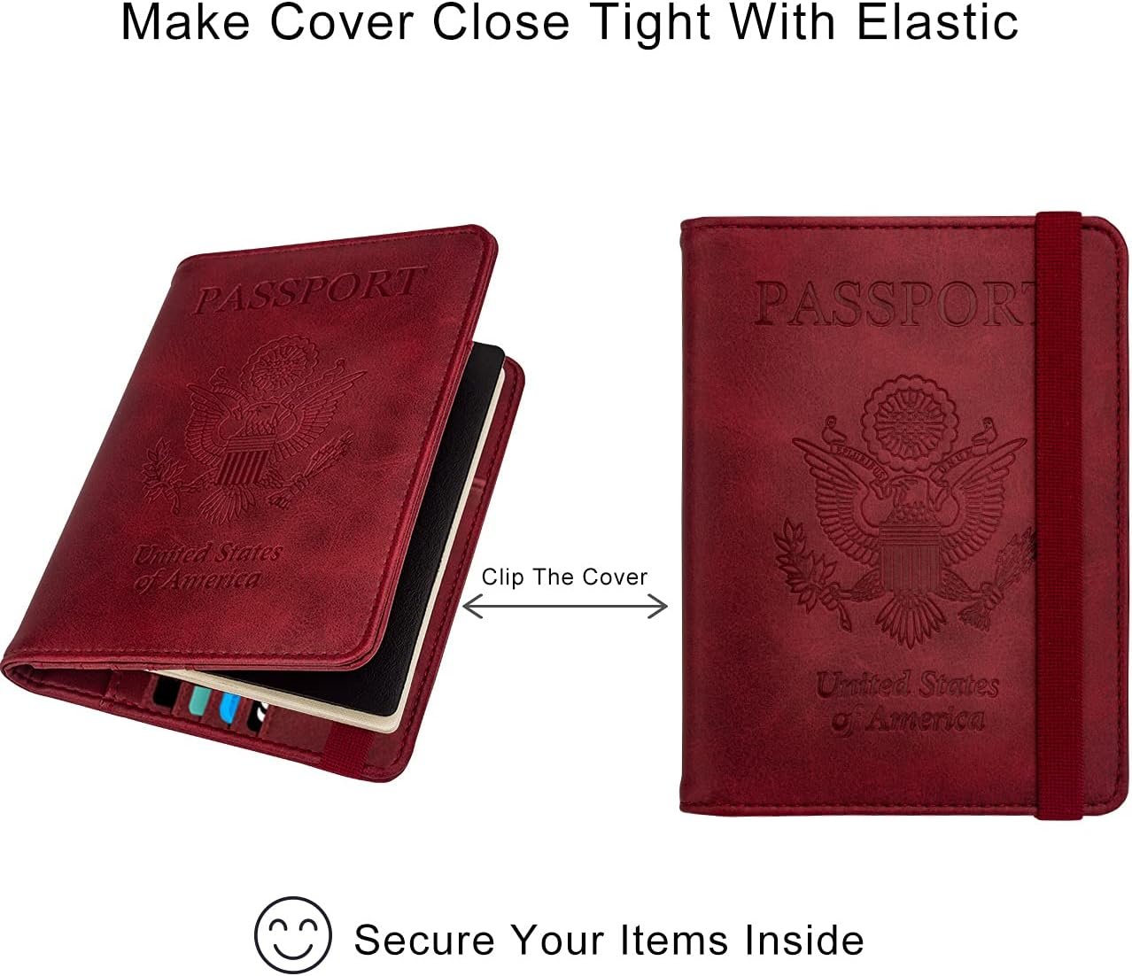 WALNEW Passport Holder Wallet, RFID Blocking Passport Cover Case PU leather Card Holder with Pen and Clear Card Slot for Women Men, Red - Image 5