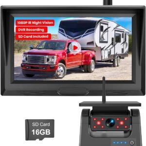 Solar Wireless Magnetic Backup Camera for Truck: 5″ 1080P Recording Monitor Portable Trailer Rear View Camera, 1Mins DIY Install & Long Battery Life IR Night Vision RV Camera for Camper-S3