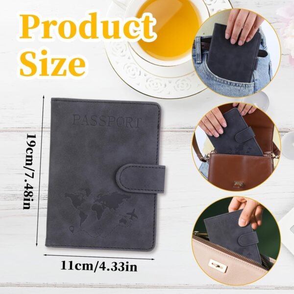 Passport Holder for Travel Essentials, Passport Wallet Cover Case for Men Women PU Leather Pass-port Book Holder for Family Cruise Ship Accessories Vacation Travel Must Haves, Black - Image 2