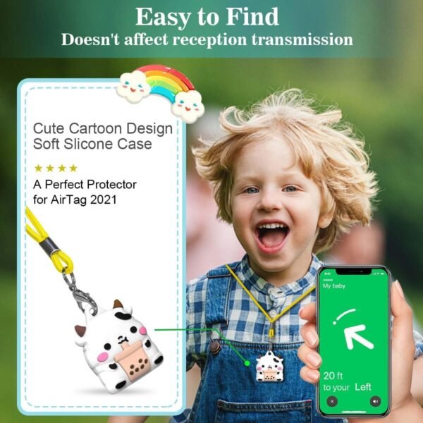 4-Pack Cute Case for AirTag Necklace Design, Waterproof Air Tag Necklace Soft Silicone Protective Air Tags Holder with Key Ring - Image 2