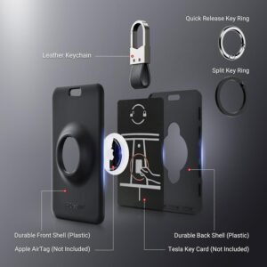 PROfezzion Tesla Key Card Holder with AirTag Slot, AirTag Tesla Card Plastic Card Key Holder for Model 3 Y S X Cybertruck with Keychain Key Rings, Key Card Protective Case Cover for Tesla – 2 Pack
