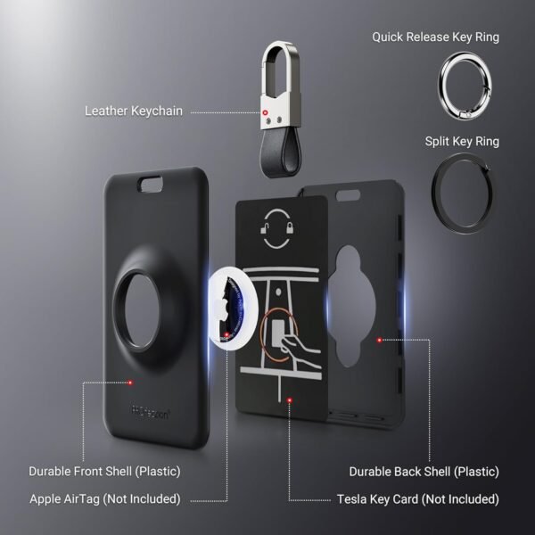 PROfezzion Tesla Key Card Holder with AirTag Slot, AirTag Tesla Card Plastic Card Key Holder for Model 3 Y S X Cybertruck with Keychain Key Rings, Key Card Protective Case Cover for Tesla - 2 Pack - Image 2