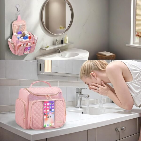 Large Toiletry Bag for Women Men,Bathroom Bag,Water Resistant Makeup Bag,Portable Shower Caddy for College Dorm,Hanging Shower Bag with Transparent Waterproof Phone Pocket - Image 8
