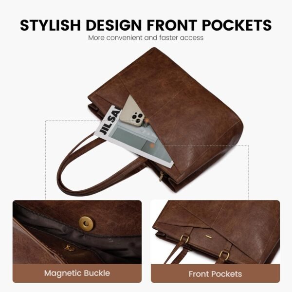 LOVEVOOK Laptop Bag for Women,17.3 Inch Laptop Tote Bag for Women,Vintage Leather Work Tote Bags Computer Business Teacher Bag,Waterproof Office Briefcase - Image 3