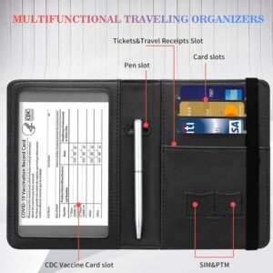 Passport Wallets and Vaccine Card Holder Slot,RFID Blocking Leather Passport Holder Book Cover Case with CDC Vaccination Card Slot,Travel Documents Organizer Protector+Metal Pen,Eagle and US Flag