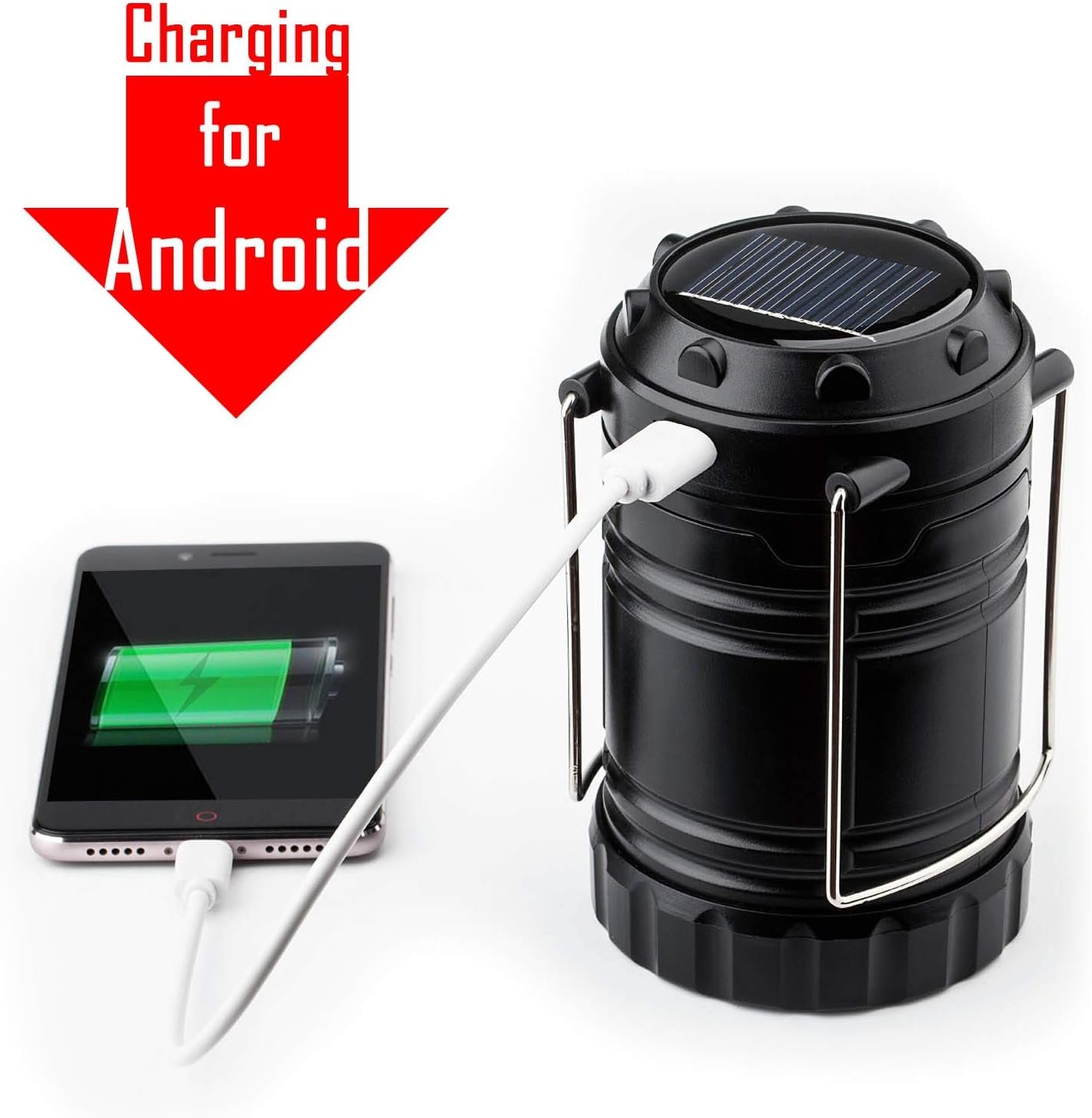 4 Pack Solar USB Rechargeable 3 AA Power Brightest COB LED Camping Lantern with Magnetic Base, Charging for Android, Waterproof Collapsible Emergency LED Light - Image 4