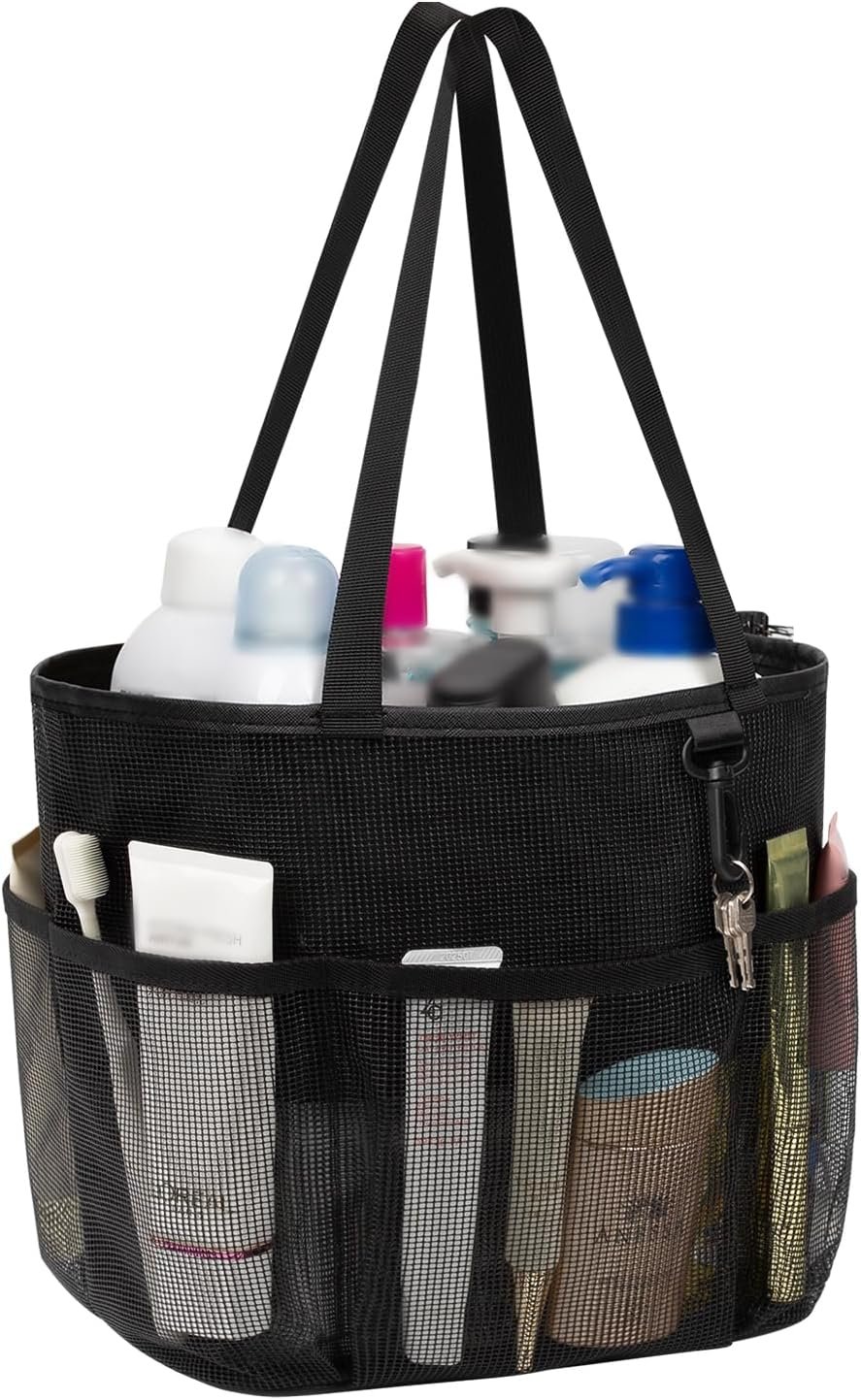 Mesh Shower Caddy Portable, Large Capacity Shower Bag Quick Dry Bathroom Tote, Travel Toiletry Bag Organizer with 6 Pockets for Dorm Room, Gym, Bathroom, Swimming, Camping, Beach, Travelling - Image 9
