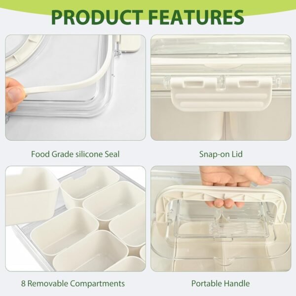 Snack Box Container with Insulated Cooler Bag - Divided Serving Tray with Lid and Handle, Portable 8 Compartment Snack Container with 50 Forks, Dishwasher Safe Snackle Box for Snacks, Candy, Fruits - Image 6