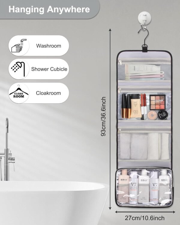 Relavel Travel Hanging Toiletry Bag for Men Women Travel Kit Shaving Bag Waterproof Large Makeup Bag Wash Bag Makeup Organizer Cosmetic Case for Bathroom Shower Black - Image 4