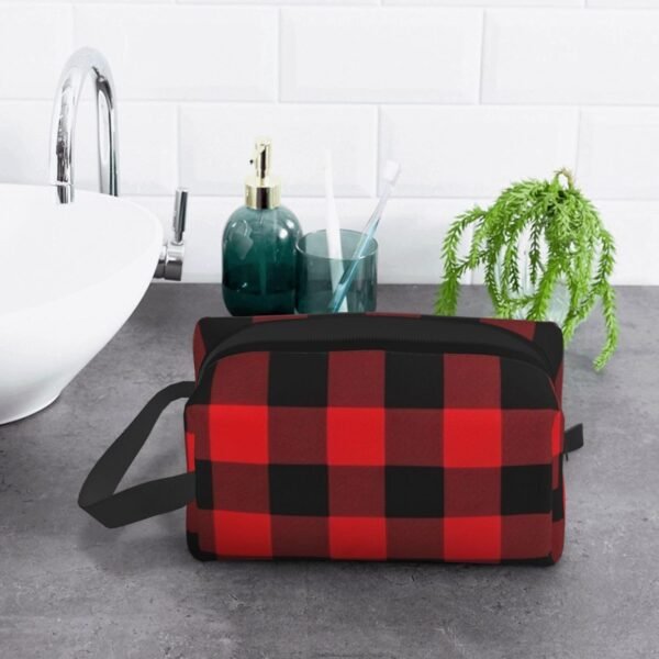 Travel Toiletry Bag for Women Men Leather Makeup Bag Large Portable Travel Organizer Buffalo Check Cosmetic Bag with Hanging Hook Travel Bathroom Bag Zipper Pouch Purse - Image 9