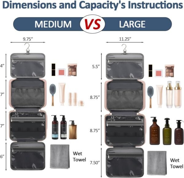 Travel Toiletry Bag for Women with Hanging Hook, Waterproof TSA Approved Cometic Toiletry Bag Organizers Leakproof Make up Bags for Women Pink - Image 4